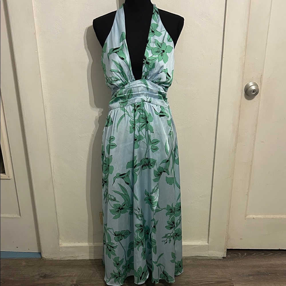 Ramy Brook Green Floral Halter Dress